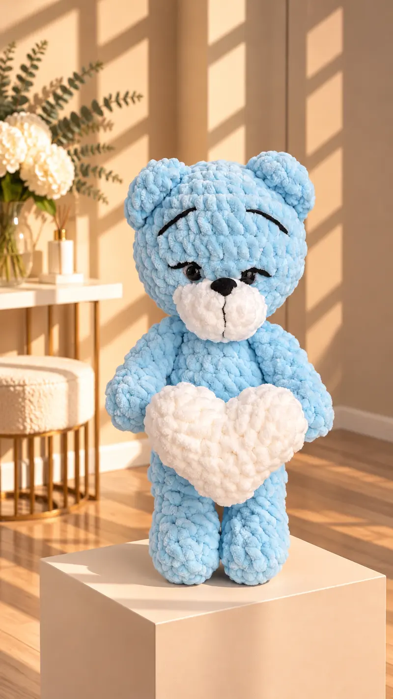 Handcrafted Baby Blue Teddy Bear with Heart