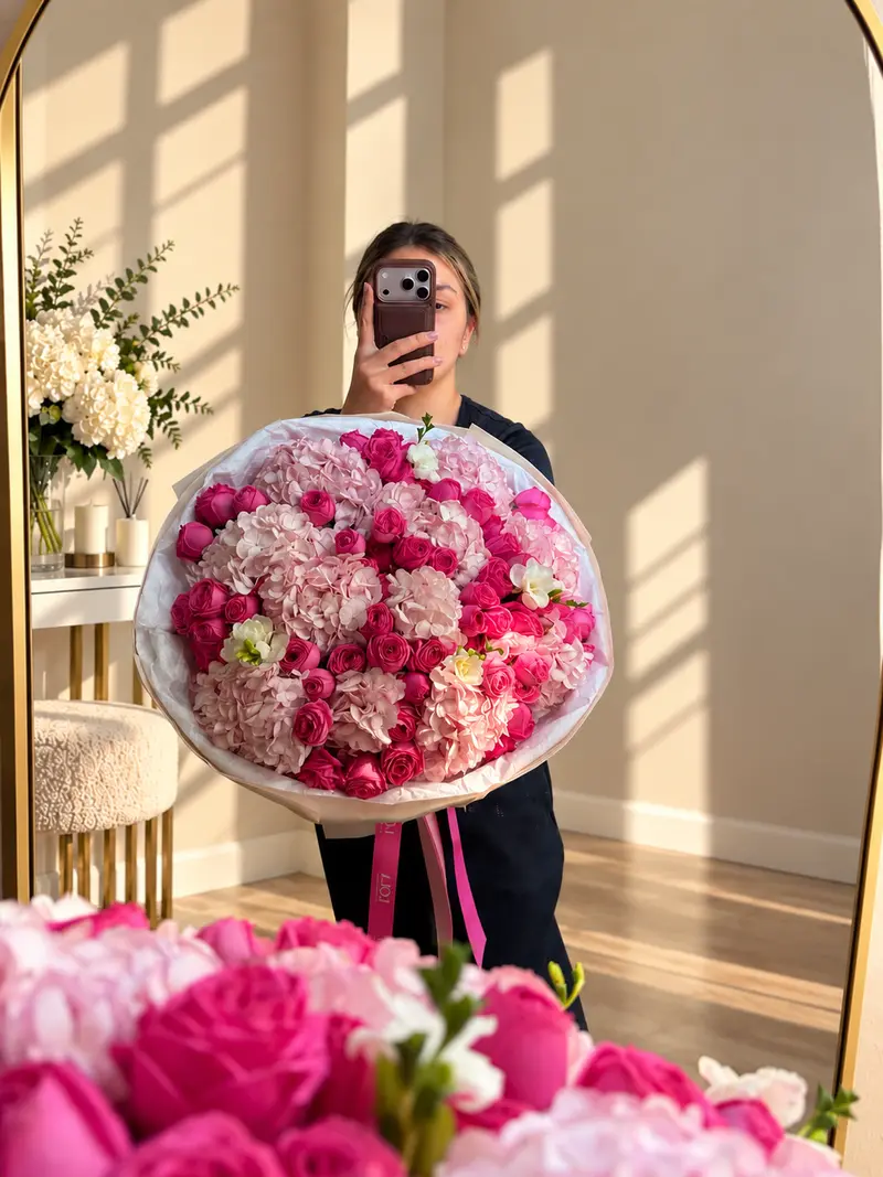 Pink Hydrangea & Garden Rose Bouquet