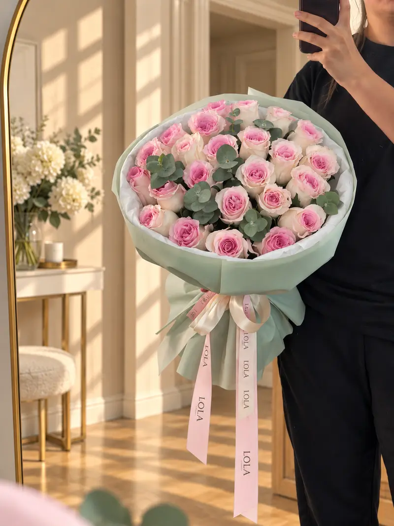 Pink Mandala Rose & Eucalyptus Bouquet