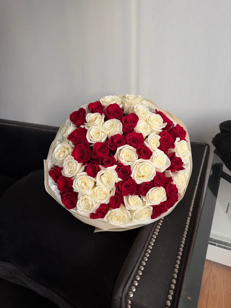 White & Red Rose Bouquet